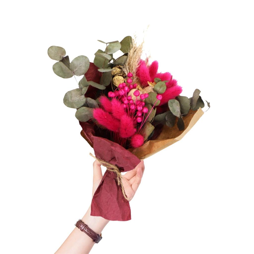 Fuşya - Pembe Konseptli Premium Kuru Çiçek Buketi
