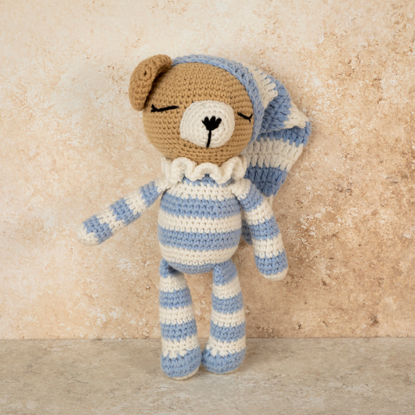 Amigurumi Mavi Pijamalı Ayıcık Bebek Oyuncağı