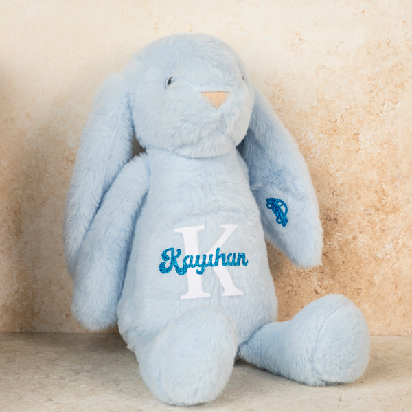 Mavi Monogram Peluş Tavşan - Kişiselleştirilebilir Ürün