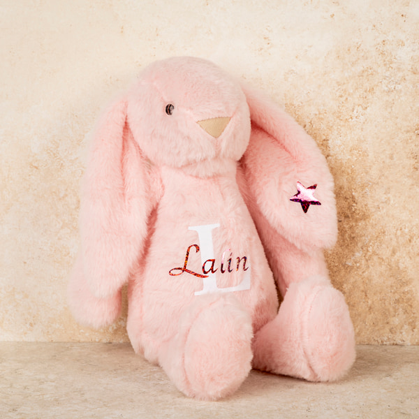 Pembe Monogram Peluş Tavşan - Kişiselleştirilebilir Ürün